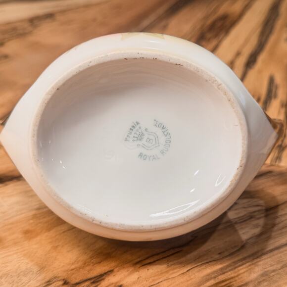 1930's Vintage Royal Rudolstadt Prussia Covered Sugar Dish, Antique Rose Pattern - Picture 7 of 10